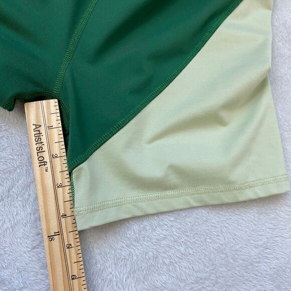 Reformation Ecostretch High Waist Bike Shorts Women Size L Green Colorblock Yoga - Picture 8 of 8